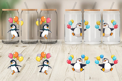 Glass Can Penguin with Balloons Sublimation artnoy 