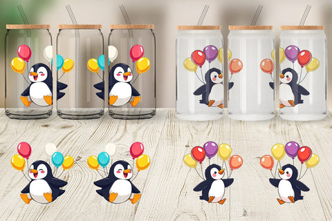 Glass Can Penguin with Balloons Sublimation artnoy 