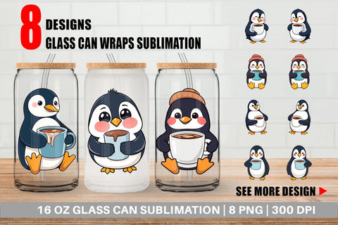 Glass Can Penguin with Hot Cocoa Sublimation artnoy 