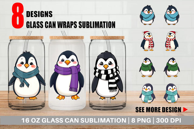 Glass Can Penguin with Scarf Sublimation artnoy 