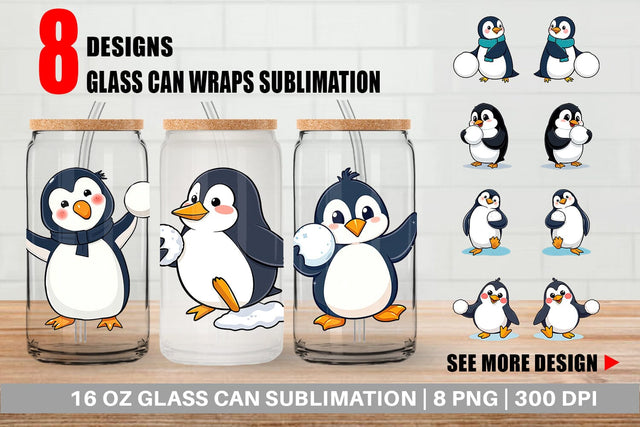 Glass Can Penguin with Snowball Sublimation artnoy 
