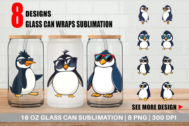 Glass Can Penguin with Sunglasses Sublimation artnoy 
