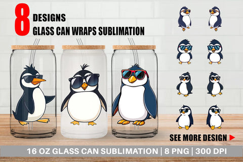 Glass Can Penguin with Sunglasses Sublimation artnoy 