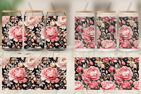Glass Can Peony Pattern Sublimation artnoy 