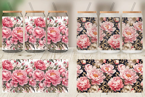 Glass Can Peony Pattern Sublimation artnoy 