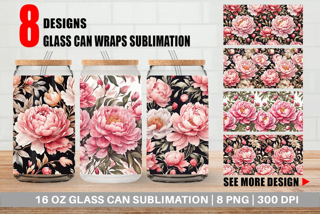 Glass Can Peony Pattern Sublimation artnoy 
