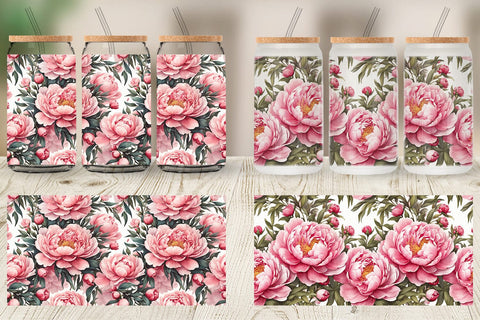 Glass Can Peony Pattern Sublimation artnoy 