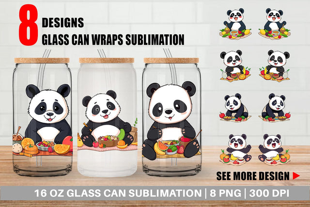 Glass Can Picnic Panda Sublimation artnoy 