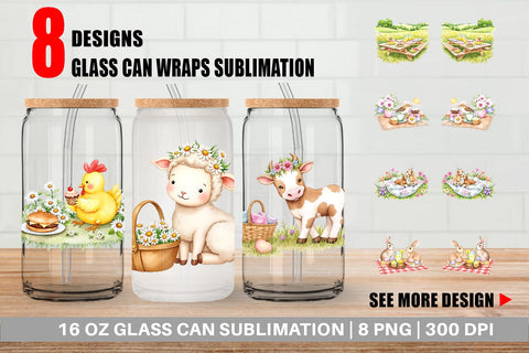 Glass Can Picnic with Farm Animal Sublimation artnoy 