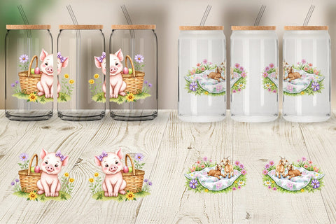 Glass Can Picnic with Farm Animal Sublimation artnoy 