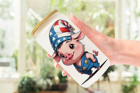 Glass Can Pig 4th of July Sublimation artnoy 
