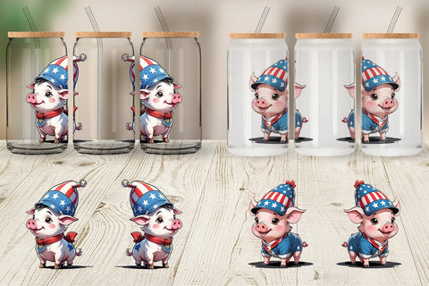 Glass Can Pig 4th of July Sublimation artnoy 