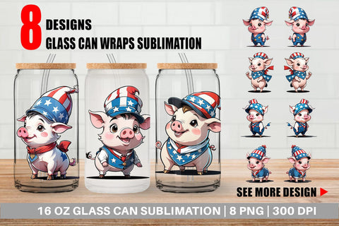 Glass Can Pig 4th of July Sublimation artnoy 