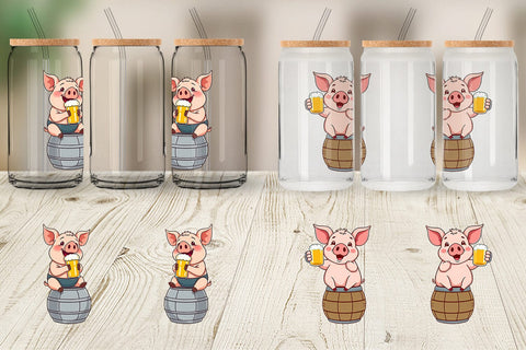 Glass Can Pig Beer Day Sublimation artnoy 