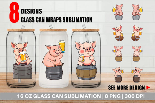 Glass Can Pig Beer Day Sublimation artnoy 