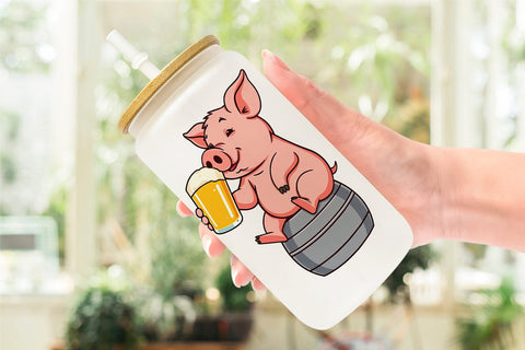 Glass Can Pig Beer Day Sublimation artnoy 