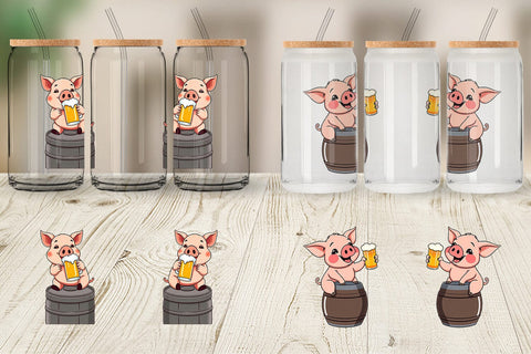 Glass Can Pig Beer Day Sublimation artnoy 
