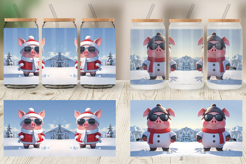 Glass Can Pig Christmas Sublimation artnoy 
