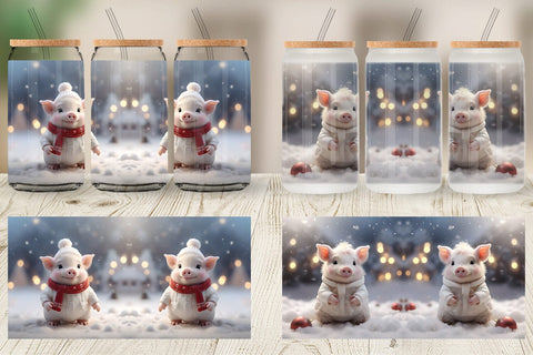 Glass Can Pig Christmas Sublimation artnoy 