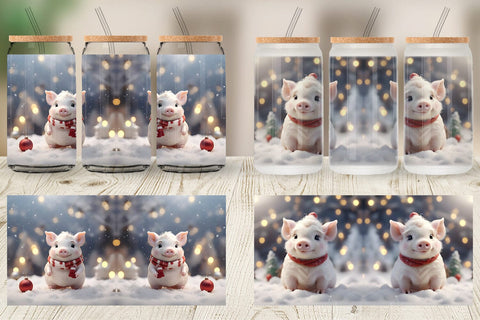 Glass Can Pig Christmas Sublimation artnoy 