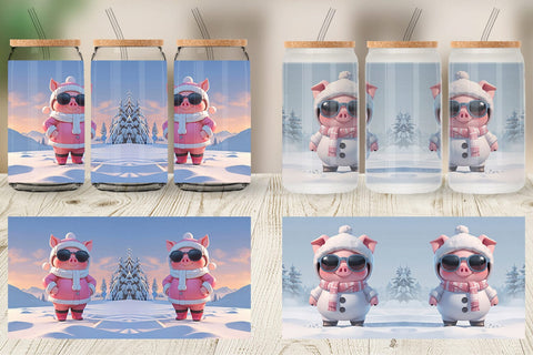 Glass Can Pig Christmas Sublimation artnoy 