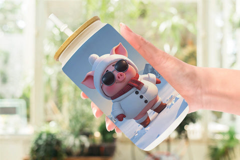 Glass Can Pig Christmas Sublimation artnoy 