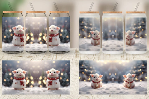 Glass Can Pig Christmas Sublimation artnoy 