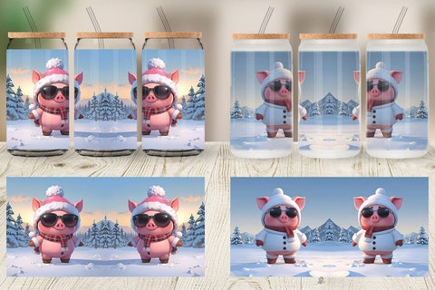 Glass Can Pig Christmas Sublimation artnoy 