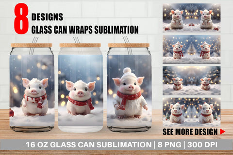 Glass Can Pig Christmas Sublimation artnoy 