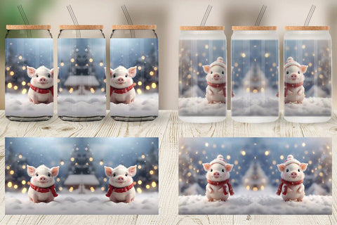 Glass Can Pig Christmas Sublimation artnoy 