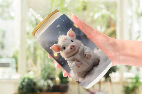 Glass Can Pig Christmas Sublimation artnoy 