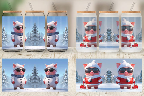Glass Can Pig Christmas Sublimation artnoy 