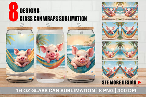 Glass Can Pig in Summer Hammock Sublimation artnoy 