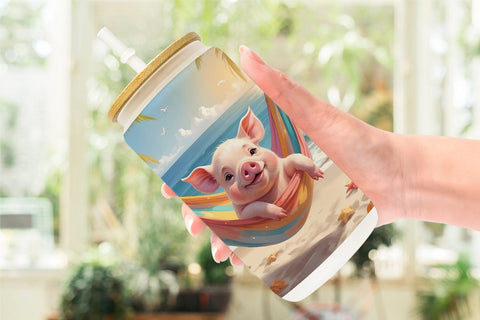 Glass Can Pig in Summer Hammock Sublimation artnoy 