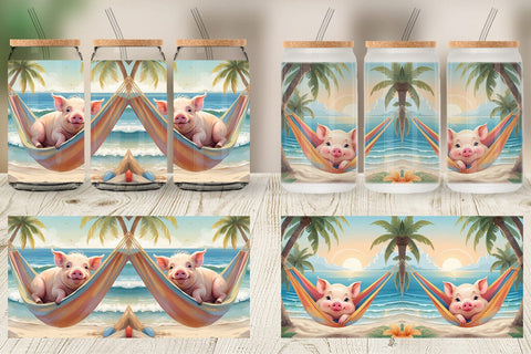 Glass Can Pig in Summer Hammock Sublimation artnoy 