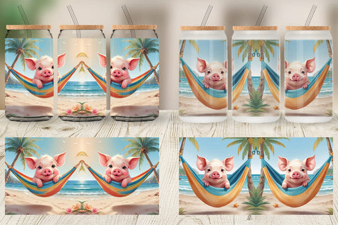 Glass Can Pig in Summer Hammock Sublimation artnoy 