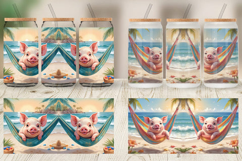 Glass Can Pig in Summer Hammock Sublimation artnoy 