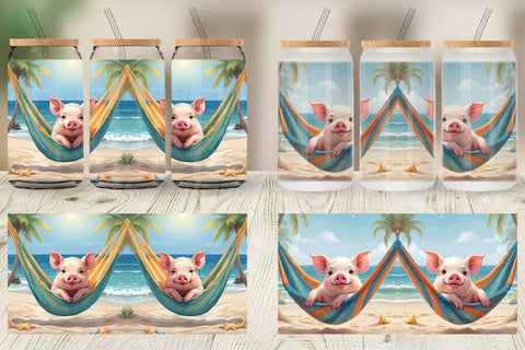 Glass Can Pig in Summer Hammock Sublimation artnoy 