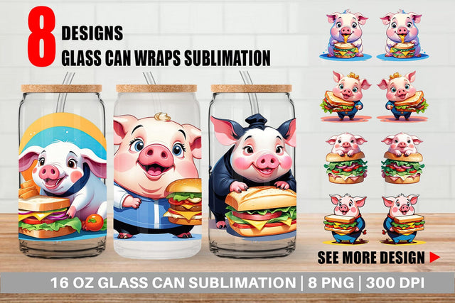 Glass Can Pig with Sandwich Sublimation artnoy 