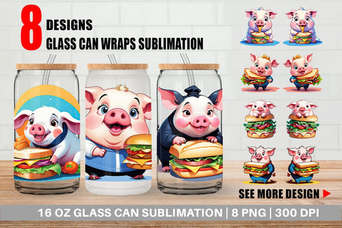 Glass Can Pig with Sandwich Sublimation artnoy 