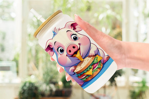 Glass Can Pig with Sandwich Sublimation artnoy 