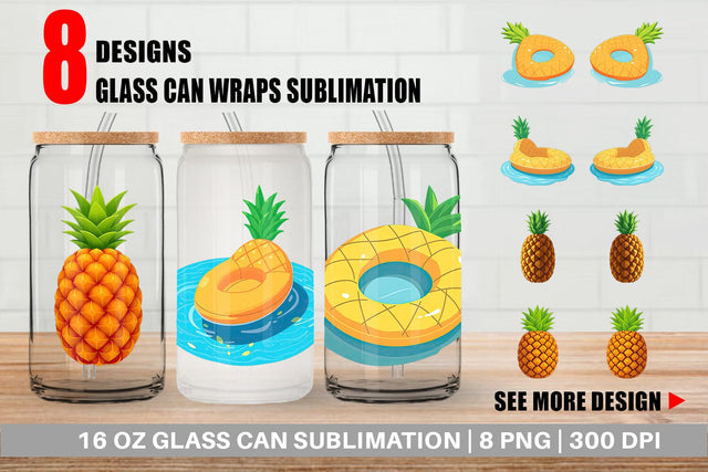 Glass Can Pineapple Float Sublimation artnoy 