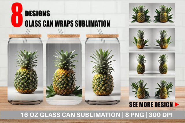 Glass Can Pineapple Fruit Sublimation artnoy 