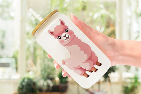 Glass Can Pink Alpaca Valentine Sublimation artnoy 