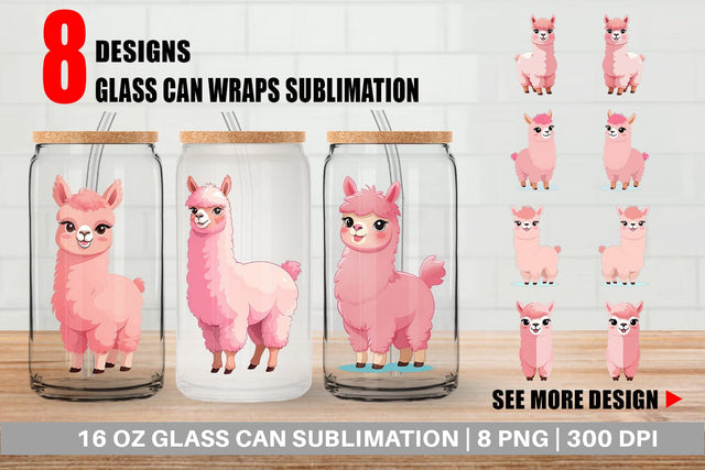 Glass Can Pink Alpaca Valentine Sublimation artnoy 