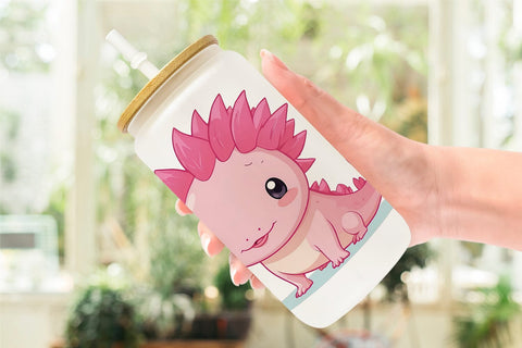 Glass Can Pink Axolotl Valentine Sublimation artnoy 