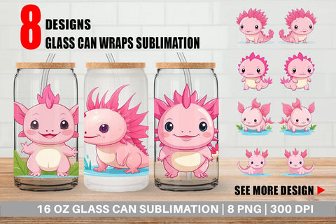 Glass Can Pink Axolotl Valentine Sublimation artnoy 