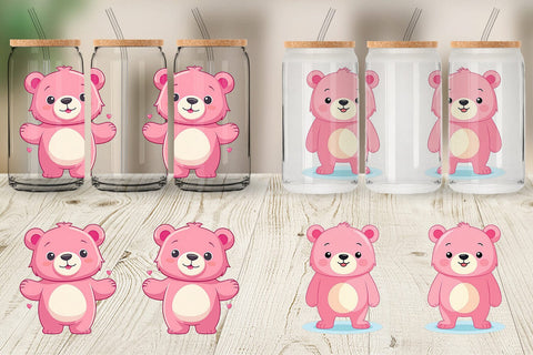 Glass Can Pink Bear Valentine Sublimation artnoy 