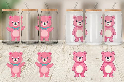 Glass Can Pink Bear Valentine Sublimation artnoy 