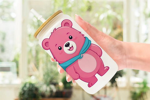 Glass Can Pink Bear Valentine Sublimation artnoy 
